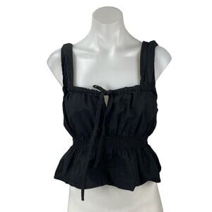 Madewell Black Linen Sleeveless Tie Square Neck Cami Tank Peplum Blouse Top 10